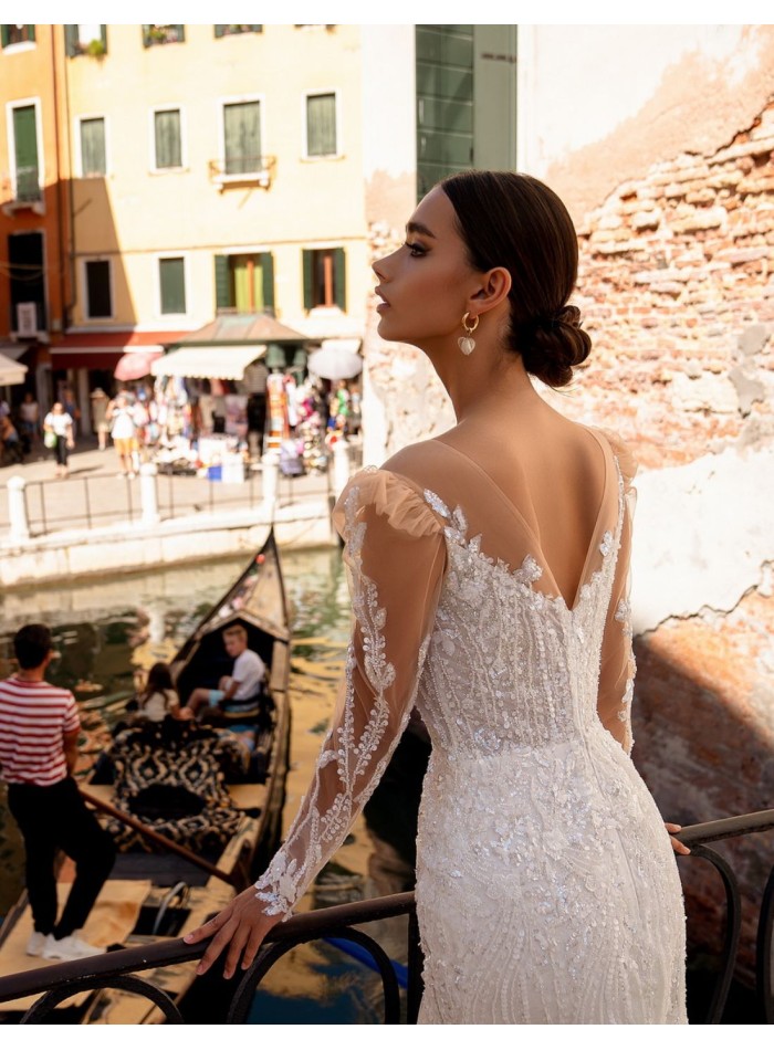 Robe de mariée longue avec effet de tatouage en...