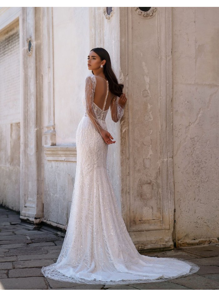 Vestido de novia largo corte sirena bordado de...