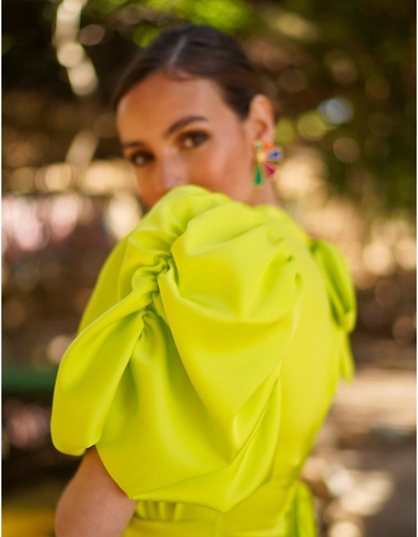 Vestido midi de fiesta con manga corta y lazos en la espalda 2