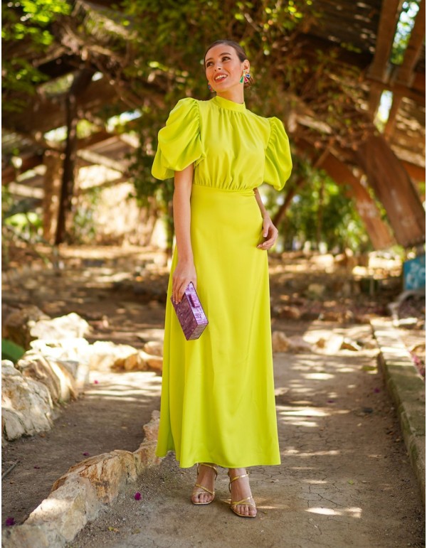 Vestido midi de fiesta con manga corta y lazos en la espalda