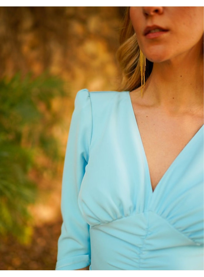 Light blue midi dress with long sleeves and...