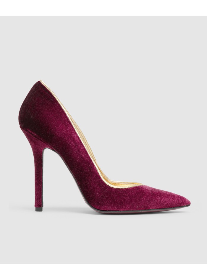 Burgundy and gold velvet pumps