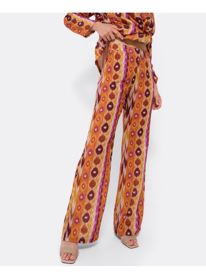 Straight long trousers ethnic print orange