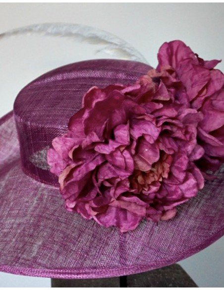 Aubergine flower hat and grey feather Lamatte - 2