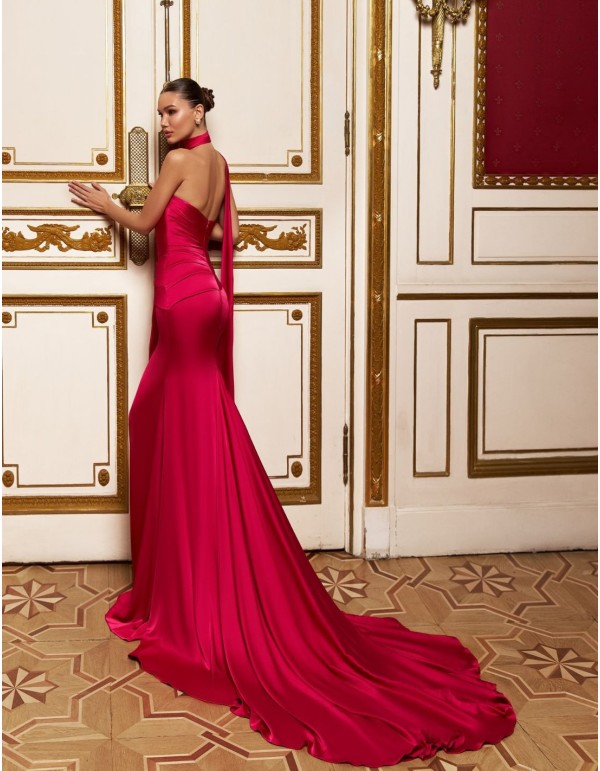 Raspberry long ball gown with sweetheart neckline and train 2