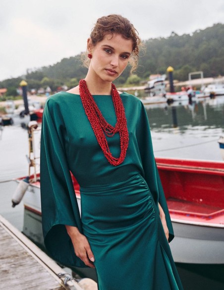 Midi party dress with boat neckline and asymmetries