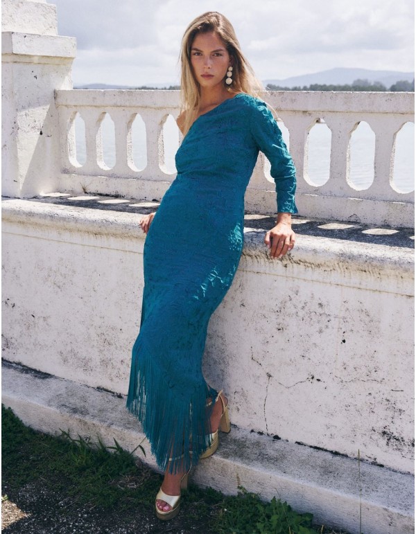 Vestido midi asimétrico con flecos en el bajo 2
