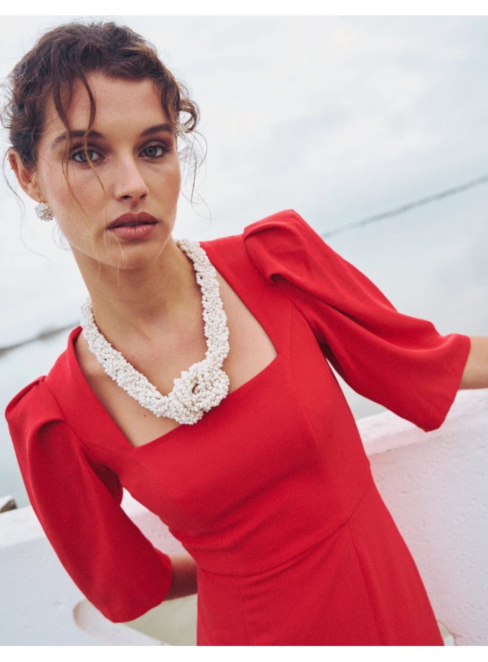 Midi party dress with square neckline and...
