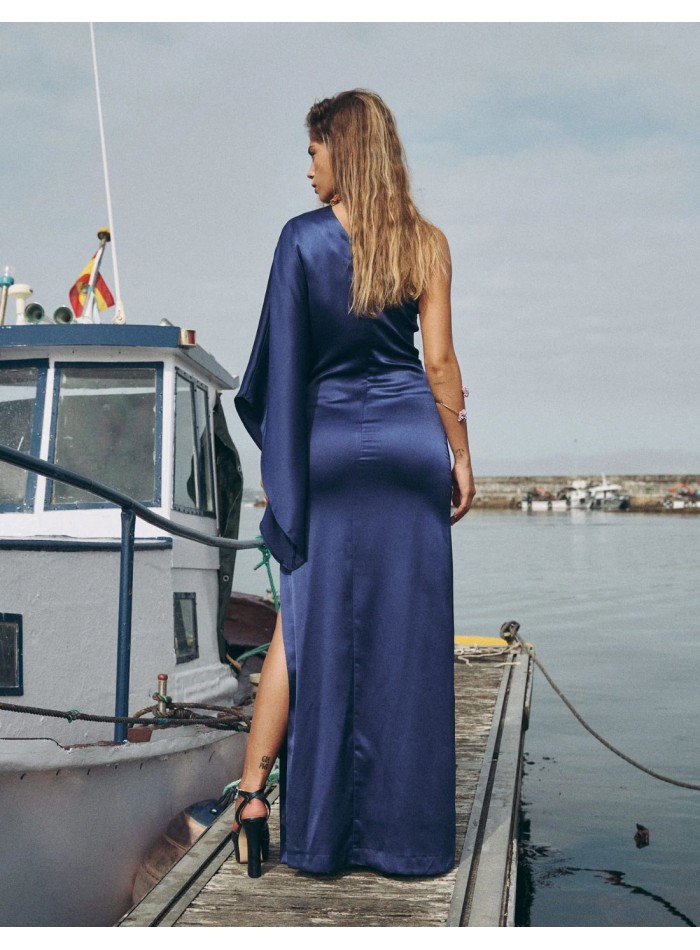 Vestido largo de fiesta satinado con manga...