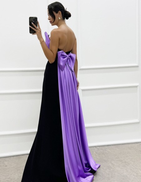 Maxi party dress with bow neckline and train