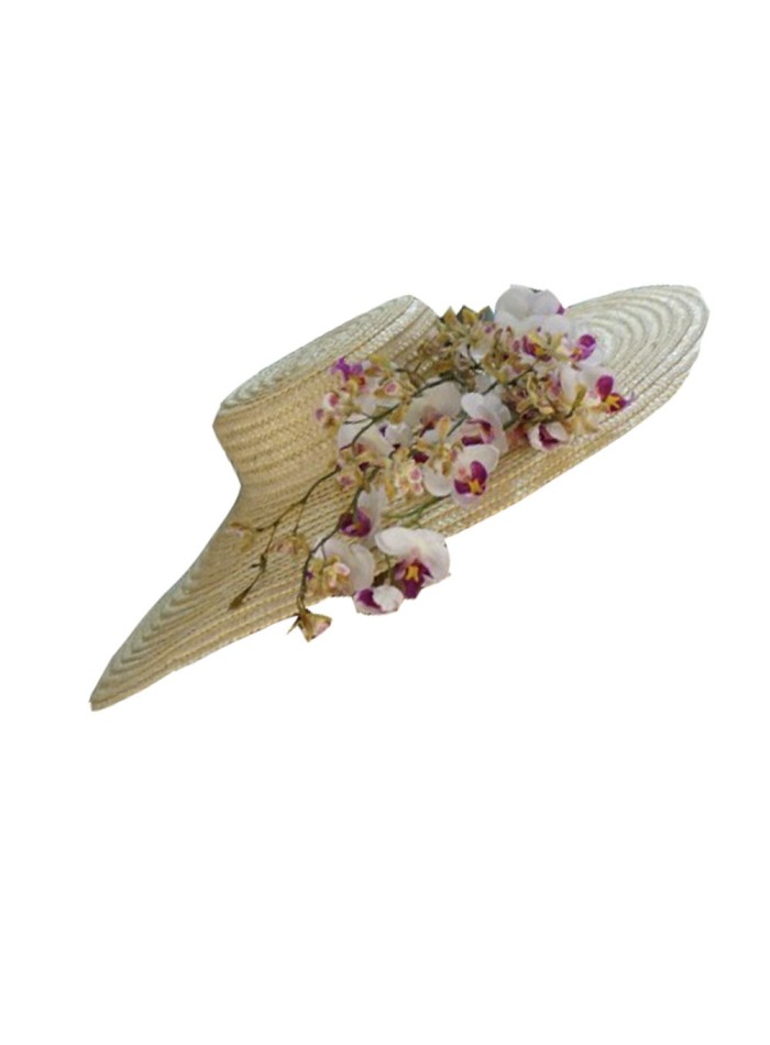 Pamela de paja natural con flor de almendro Lamatte - 1