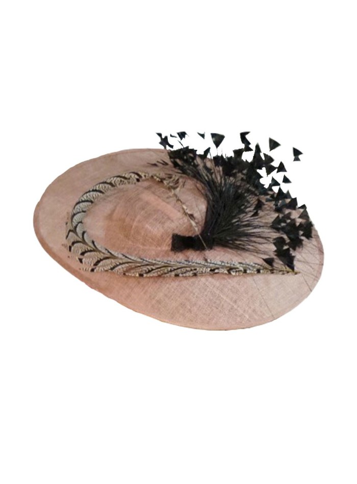 Pink wide-winged pamela with black feathers Lamatte - 1