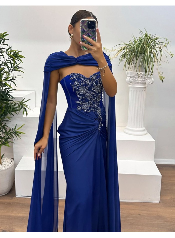 Evening dress with rhinestone neckline, draped...