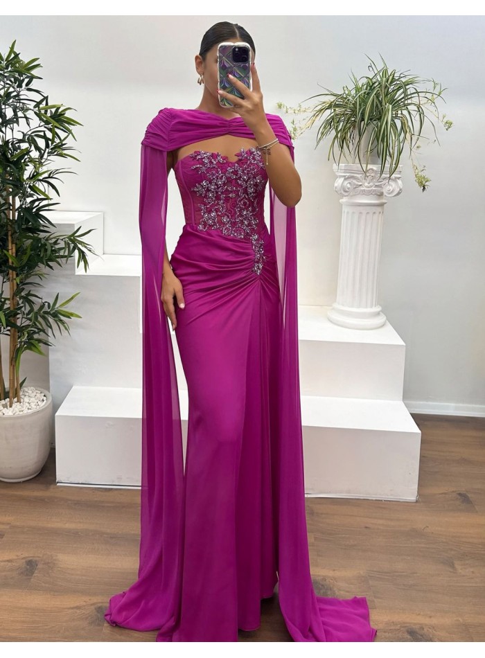 Evening dress with rhinestone neckline, draped...