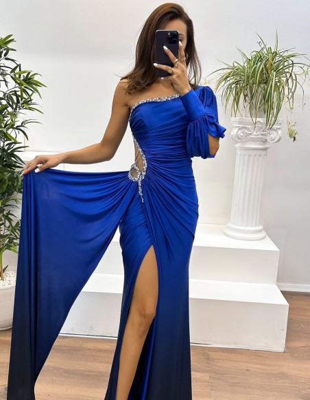 Asymmetric maxi dress with gradient and layered skirt