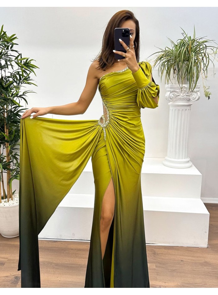 Asymmetric maxi dress with gradient and layered skirt