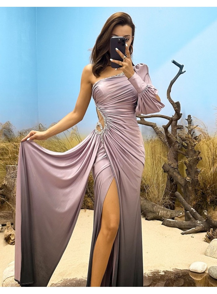 Robe longue asymétrique de fête avec dégradé et jupe cape