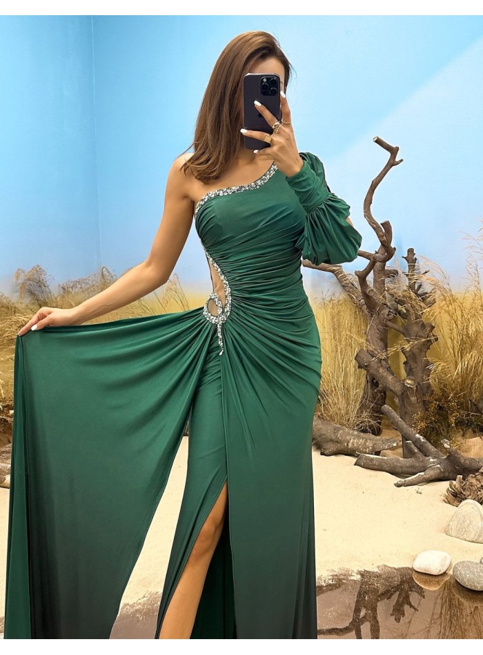 Asymmetric maxi dress with gradient and layered skirt