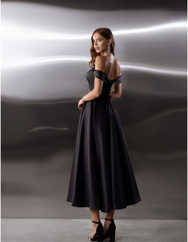Vestido midi de fiesta en raso con escote palabra de... 2