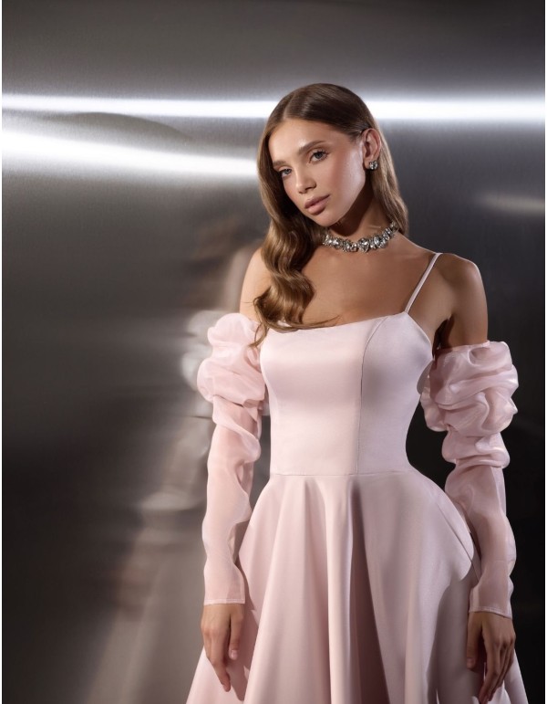Vestido midi de fiesta con mangas desmontables y falda...