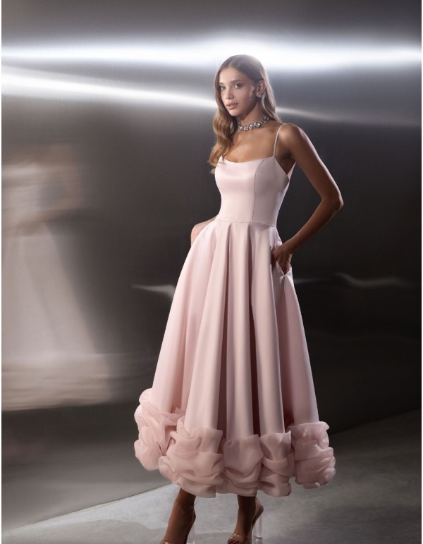 Vestido midi de fiesta con mangas desmontables y falda... 2