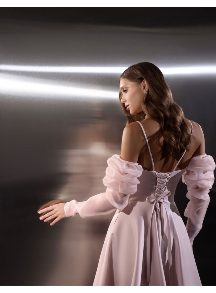 Robe de soirée midi avec manches amovibles et...