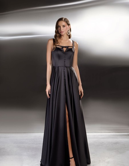 Robe longue de fête avec Boutonnières et fente dans la Jupe