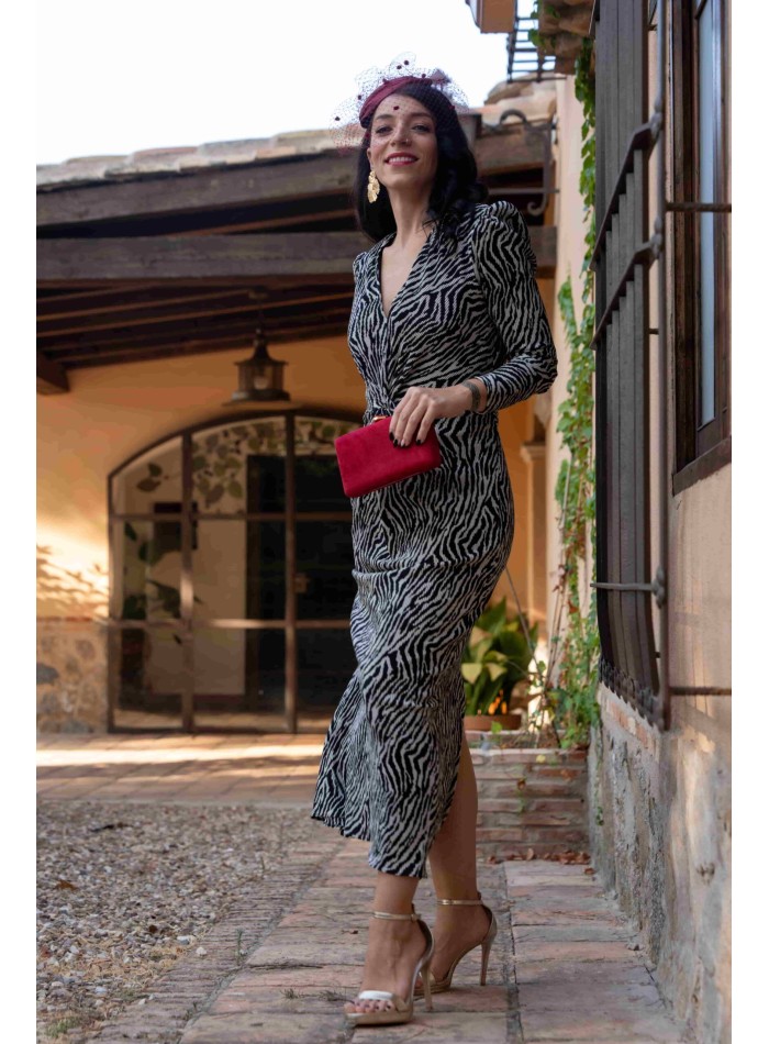 Robe midi à imprimé animalier noir et blanc