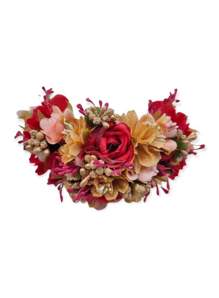 Diadema de flores para invitada en tonos rojos para eventos
