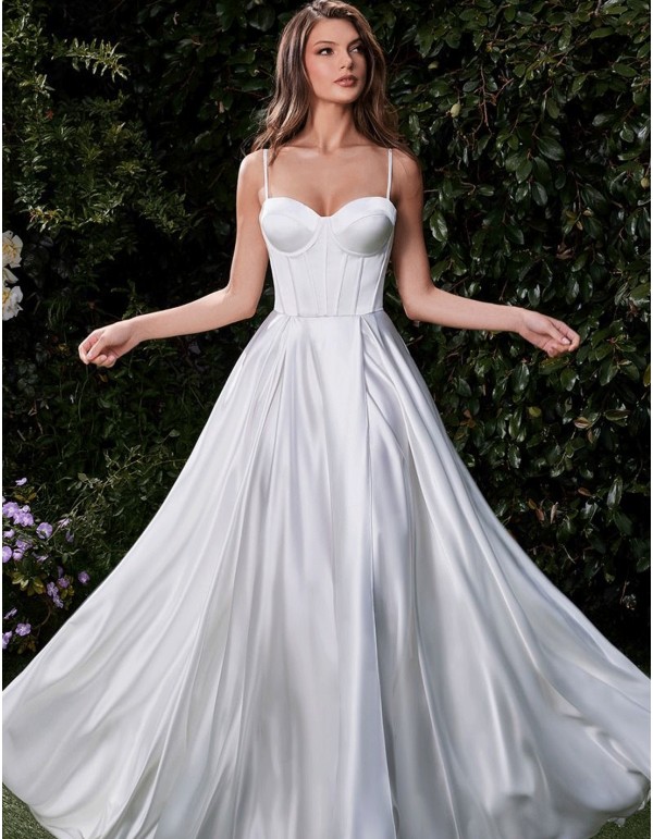 Vestido de novia palabra de honor con corpiño y tirantes 2