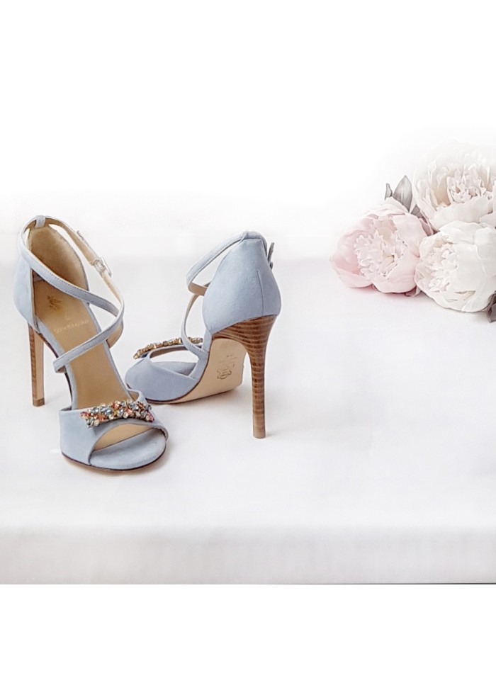 Suede party sandal with crossed straps and...