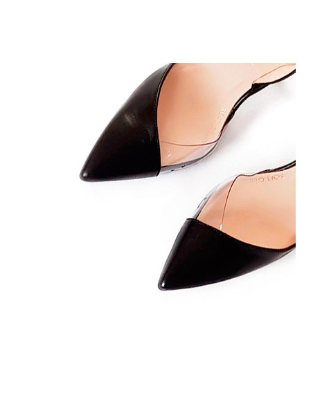 Leather pumps with transparent vinyl heeled heels