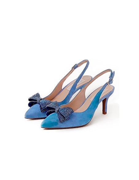 Zapato de salón en ante con adorno lazo doble