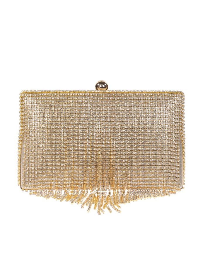 Fringed rhinestone party bag gold