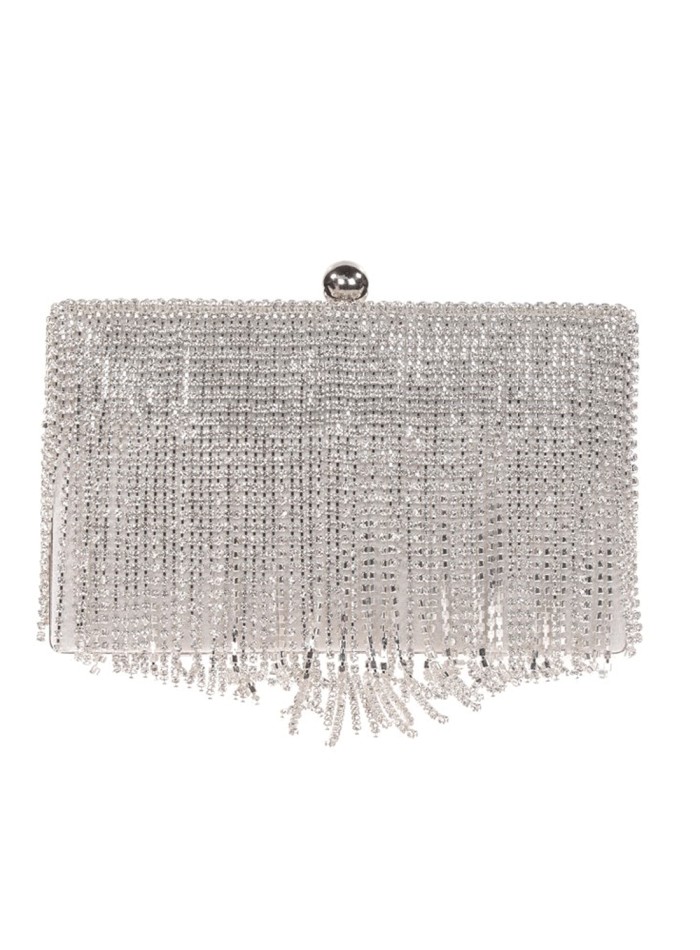 Fringed rhinestone clutch bag
