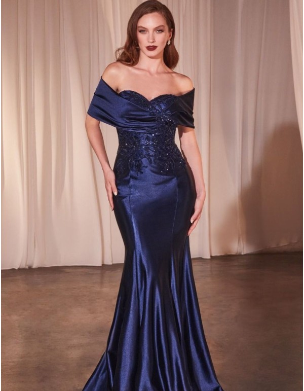 Robe d'invité en dentelle et satin avec épaules dénudées