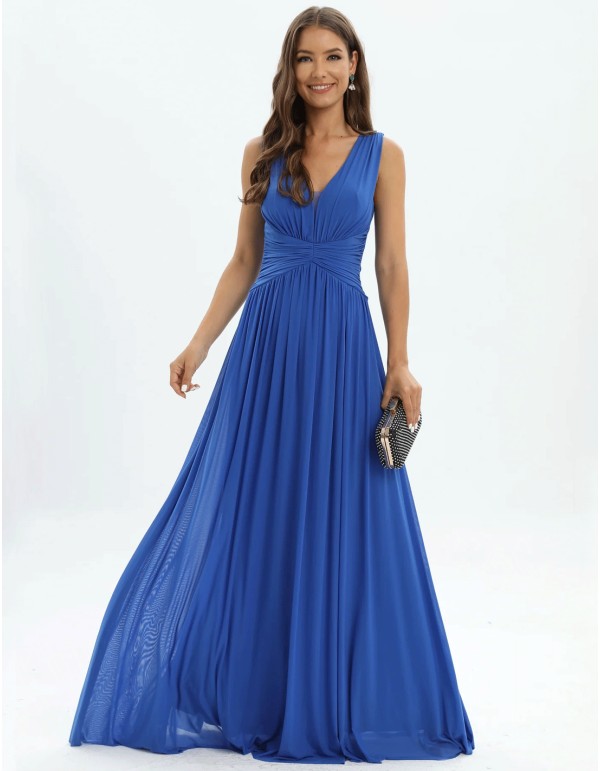 Robe de soirée à col en V et larges bretelles