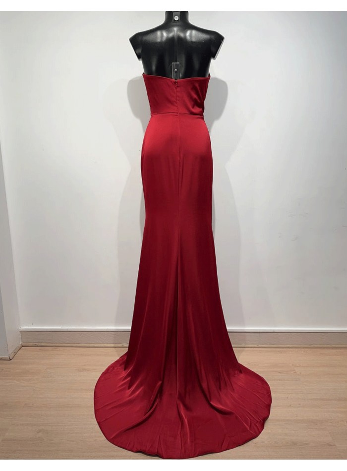strapless satin ball gown with draped bodice...