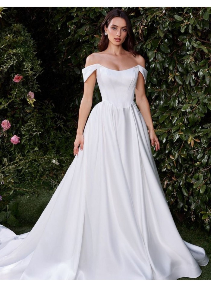 Off the shoulder soft satin bridal ball gown