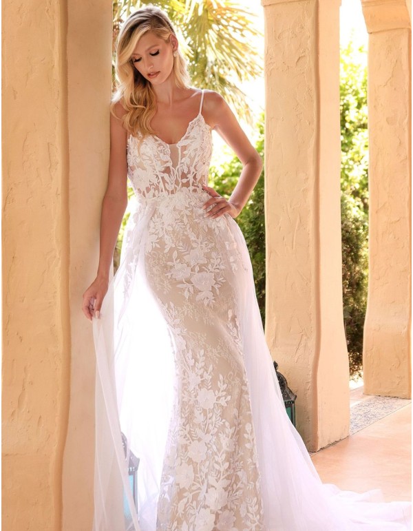 Robe de mariée bustier avec dentelle et surjupe