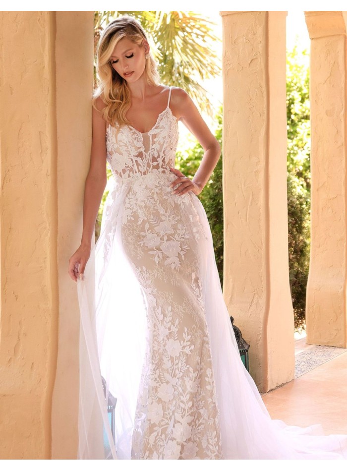 Lace wedding gown with overskirt