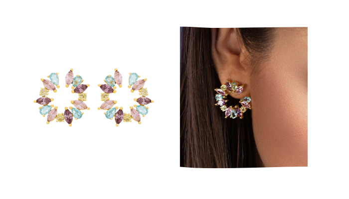 pendientes cilíndricos con piedras naturales de colores