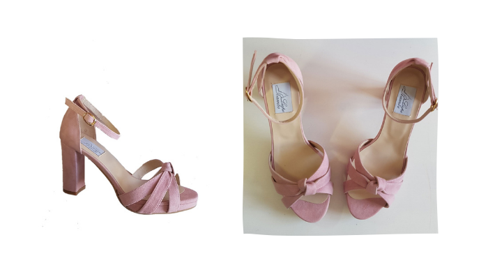 zapatos de fiesta en color rosa palo de ante con tiras y con tira al tobillo