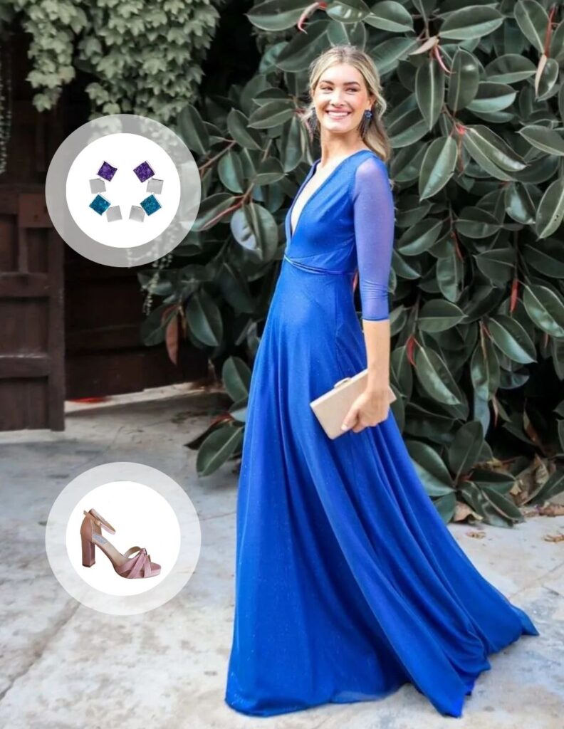 Vestido largo de tul brillante y falda evasé.
