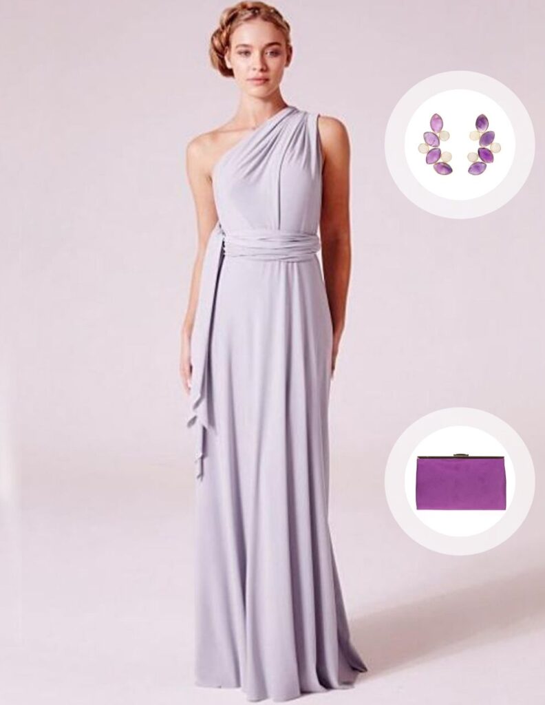 increíble vestido con sus respectivos complementos, perfecto para lucir como la invitada perfecta 