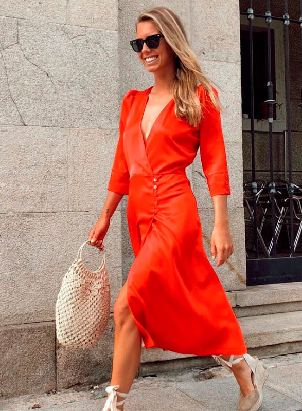 Lucia vestido midi cruzado rojo