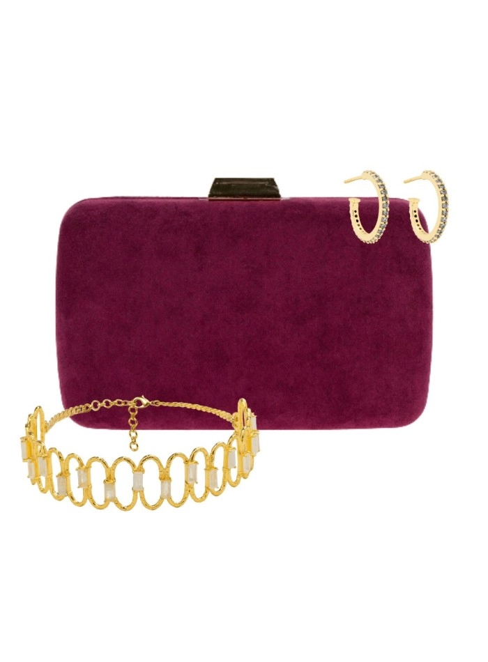 Bolso granate de antelina con argollas y choker